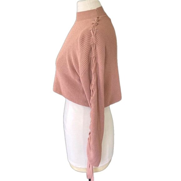 Aritzia Wilfred Size XS Cropped Mock Neck Sweater with Lace Up Arm Detail - Picture 3 of 10